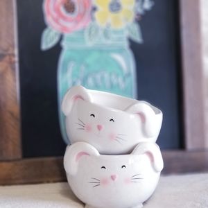 Cottontail ceramic bunny bowls (pair)